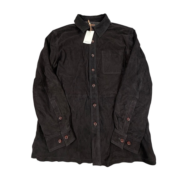 Quince Other - Quince Mens Shirt Jacket Suede Goat Leather Button Front Black Large Overshirt